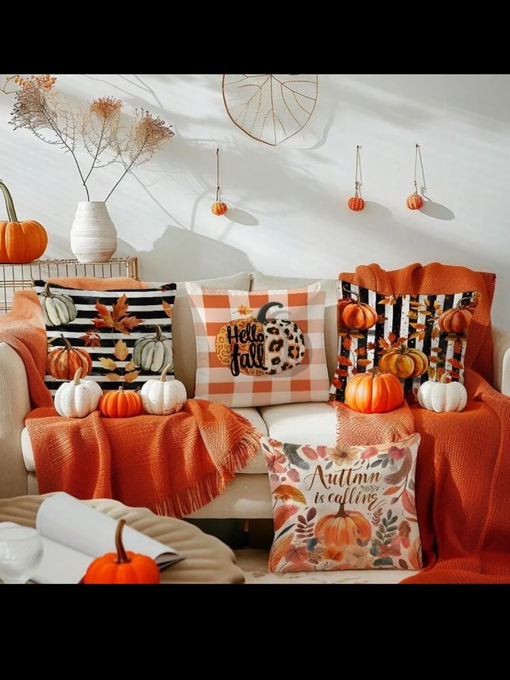 NWT- Autumn Pumpkin Decorative Throw Pillow Covers Set of 4- 18x18